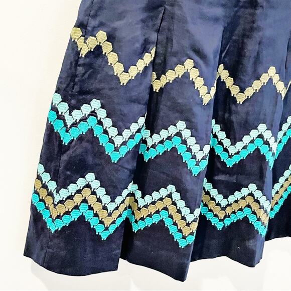💗 3/$10 💗 Dress Barn Linen Pleated Chevron Skirt Navy Blue Size 10 EUC - Picture 3 of 12